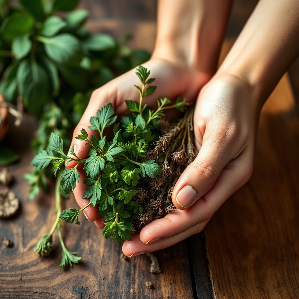 Hands holding fresh botanicals